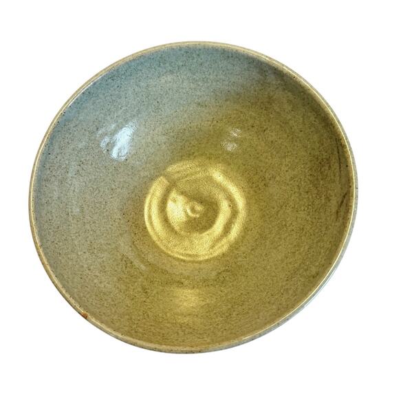 Hand Thrown Art Pottery Bowl Bluish Green Glaze w/Rings Artist Signed Multi Use - Picture 8 of 16